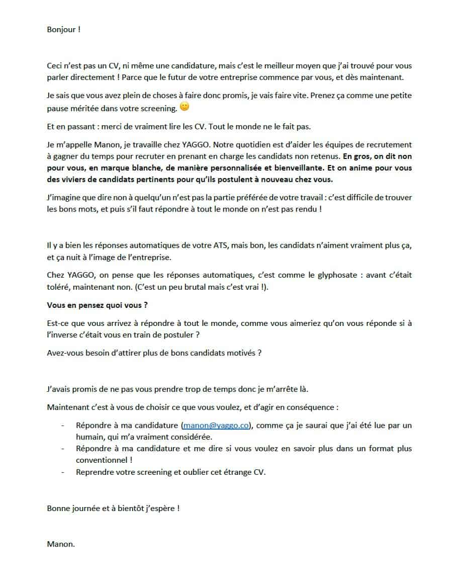 cv manon expérience recrutement